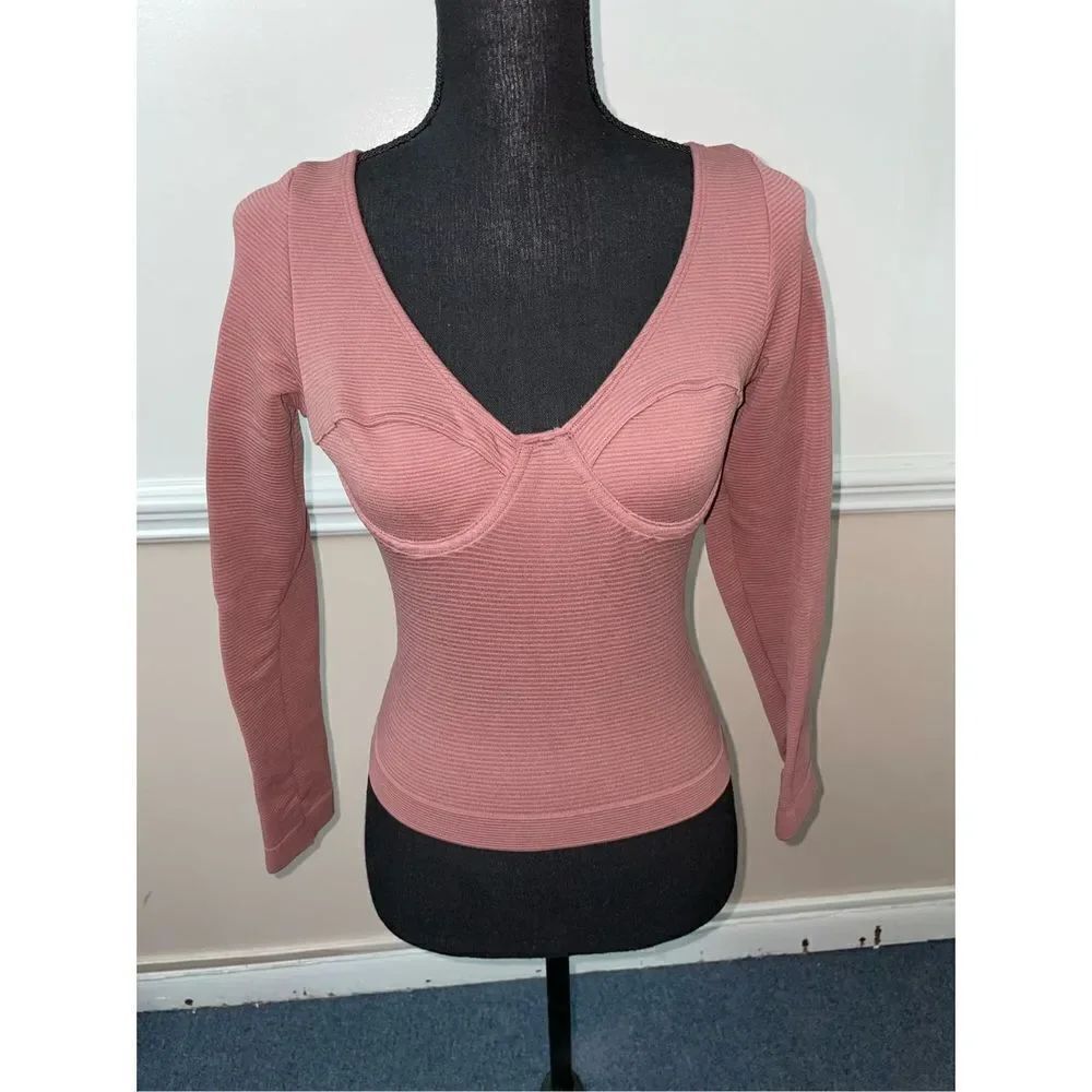 Victoria’s Secret Blush Colored Long Sleeve Skin Tight Body Suit Top